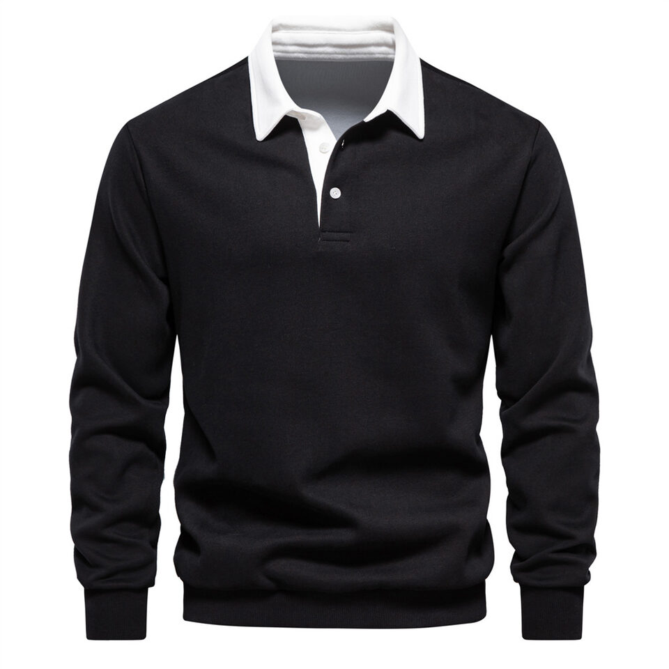 Men's Fashion Casual Versatile Long Sleeves Polo Collar