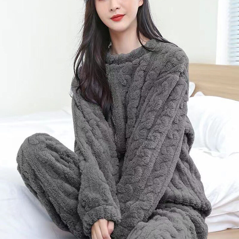 Winter Pajamas Sets Homewear Solid Color Loose Thickened