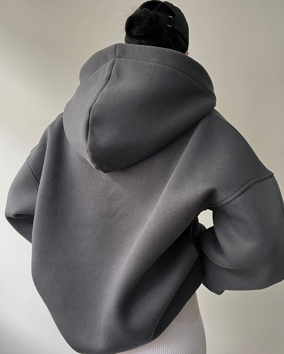 Fleece-lined Hooded Printed Long-sleeved Basic All-matching Sweater