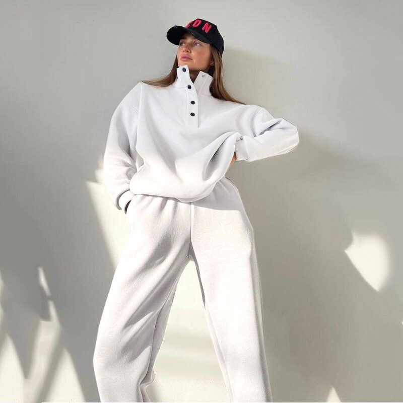 Oversized Solid Casual Pullovers Long Pant Set Warm
