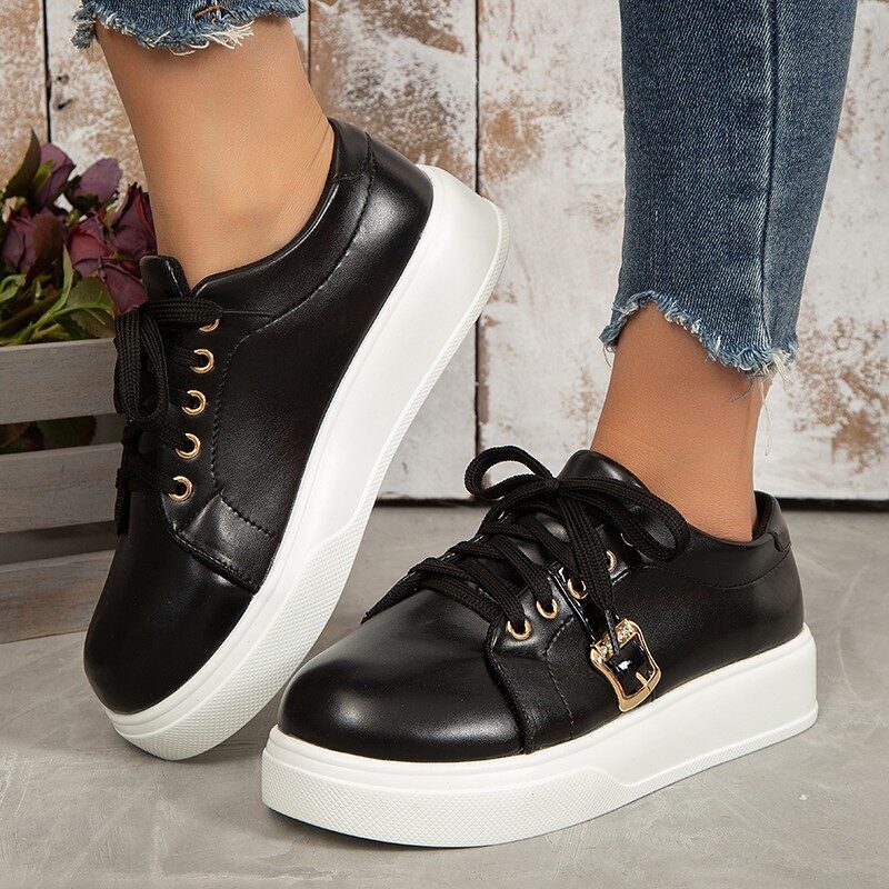 Lace-up Flats Shoes With Metal Buckle Design Lightweight