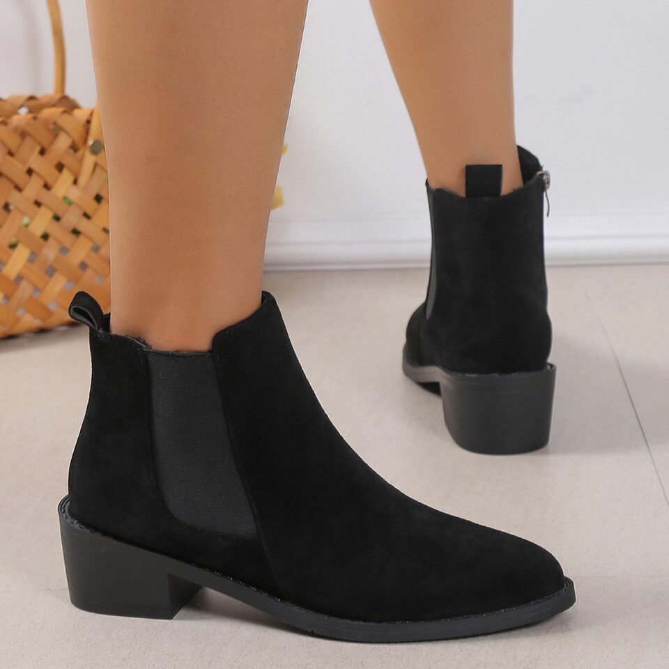 Women's Fashion Ankle Boots With Side Zipper Chunky