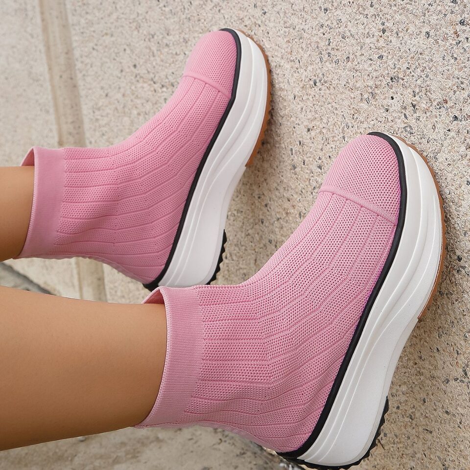 Women's Thick-soled Boots Knitted Round Toe Socks Shoes