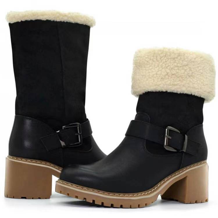 Fashion Boots With Buckle Chunky Heel Shoes Warm
