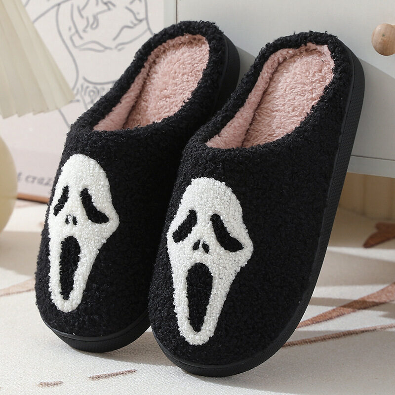 Halloween Skull Cartoon Print Slippers Warm Winter