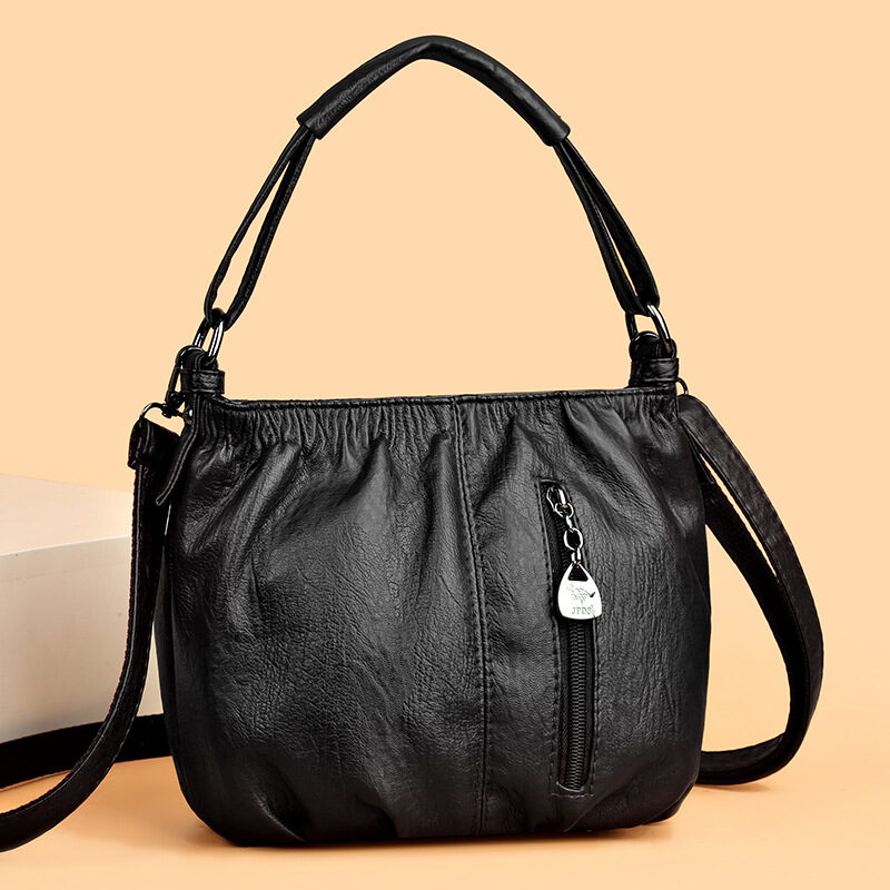 Retro Pleated Design Bucket Bag Fashion All-match Shoulder
