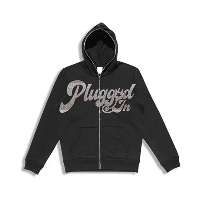 Fashion Men's Hoodies Letters Rhinestone Loose Cardigan Zipper