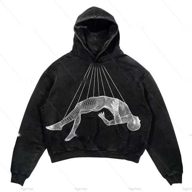 Punk Design Printed Hoodie Fashion Large Gothic Long
