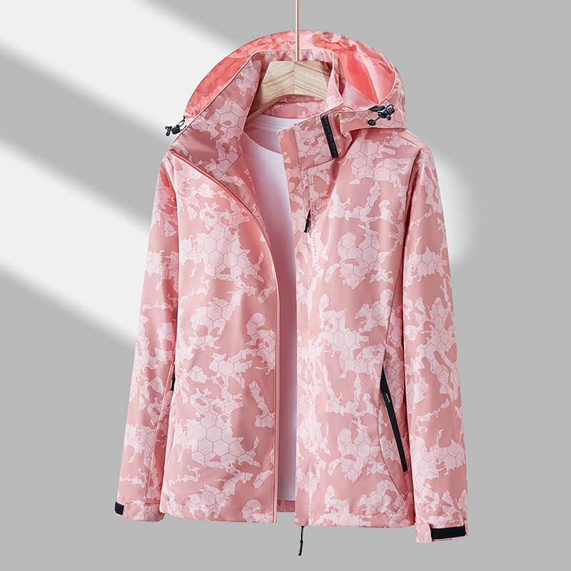 Printed Hooded Windbreaker Unisex Fashion Solid Color Zip-up