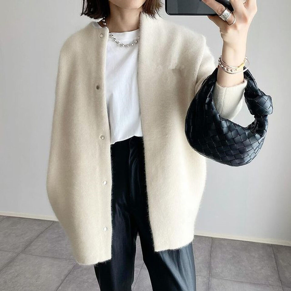 Loose Round Neck Single Breasted Cardigan Fashion Solid