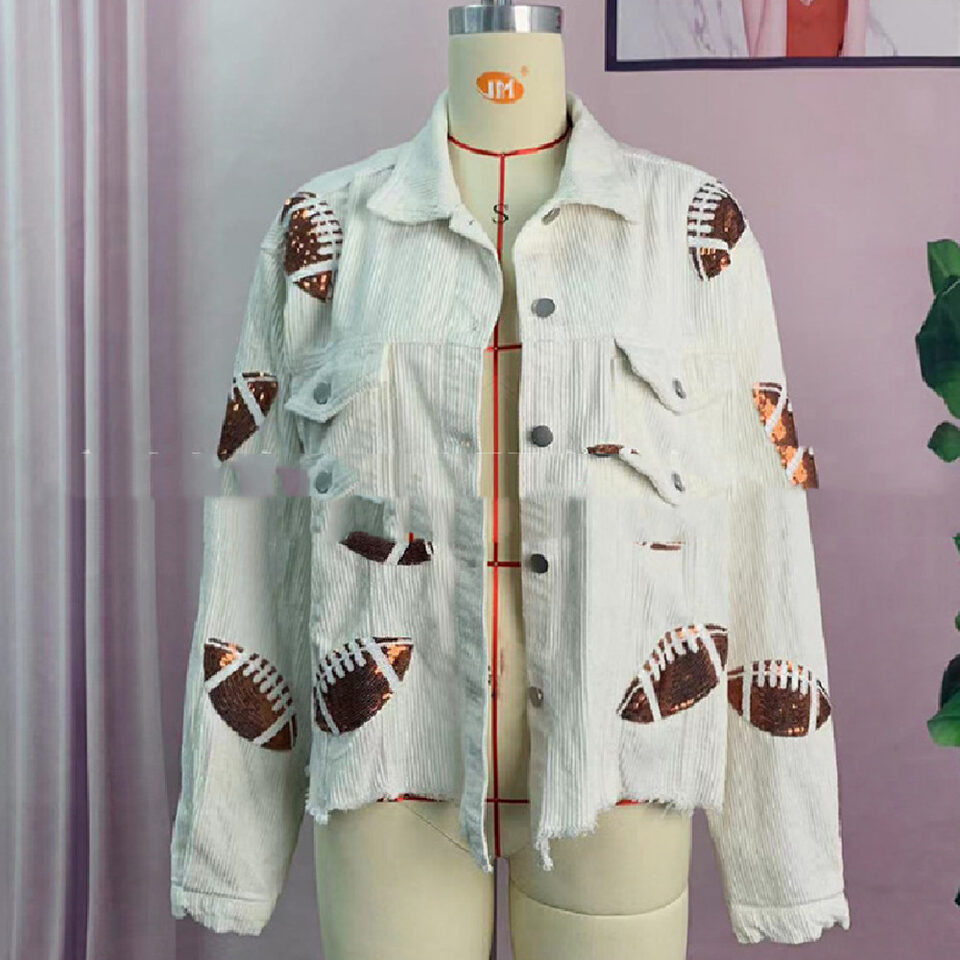 Fashion Corduroy Jacket Rugby Print Baseball Autumn