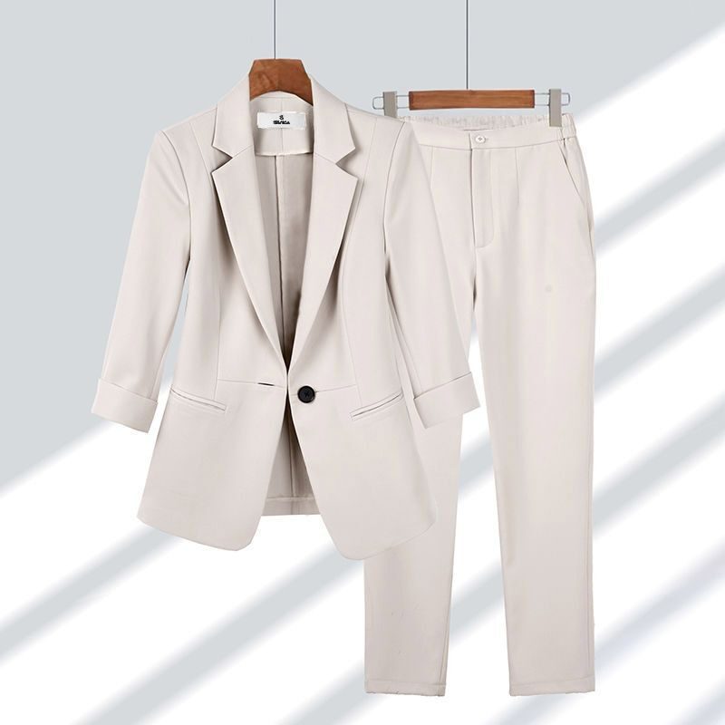 2pcs Casual Blazer Set Solid Color Lapel Single-breasted