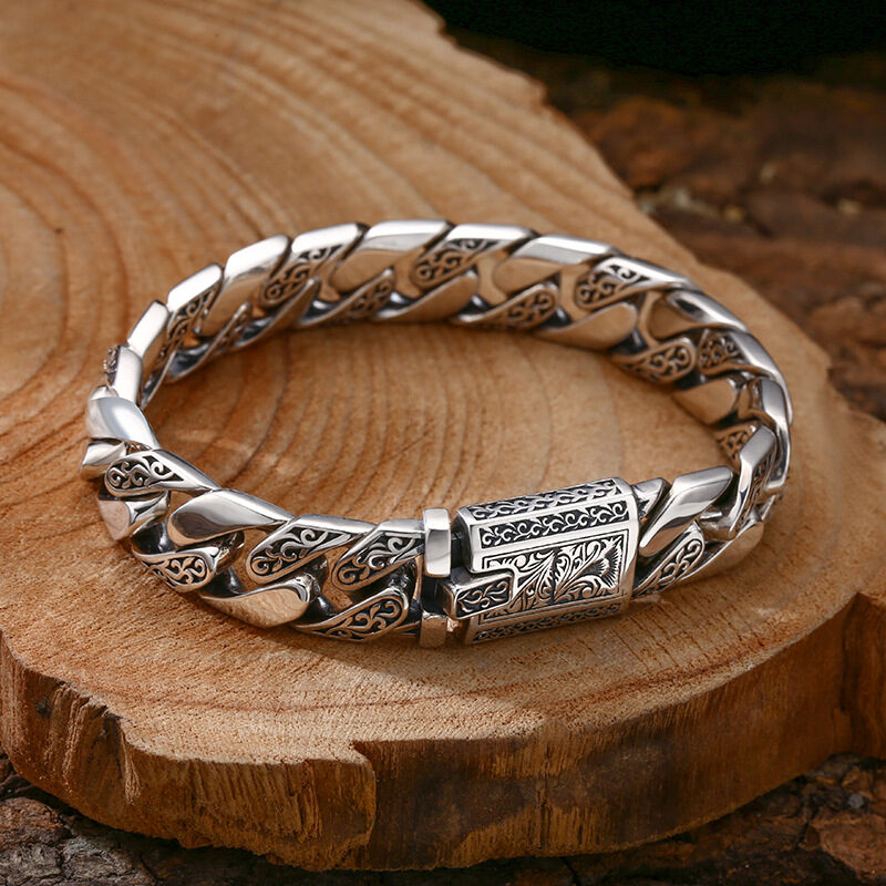 925 Sterling Silver Bracelet Tangcao Pattern Cuban Men