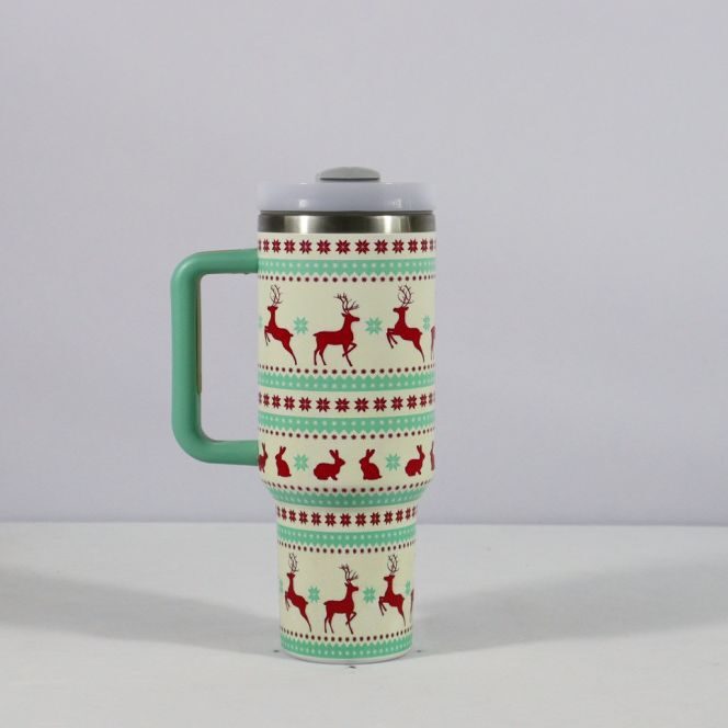 New Christmas Pattern Mug With Handle Lid Straw