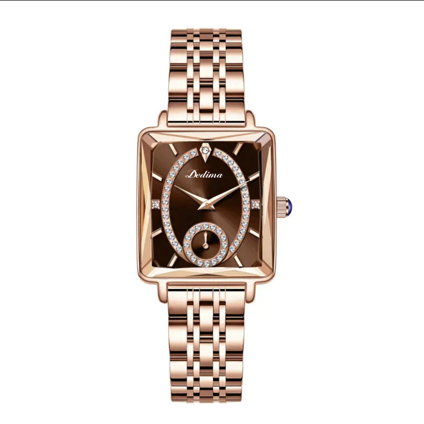 Fashionable Rose Gold Square Women's Diamond Two-pin Half