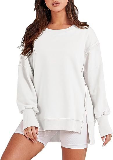 Solid Oversized Sweatshirt Crew Neck Long Sleeve Pullover