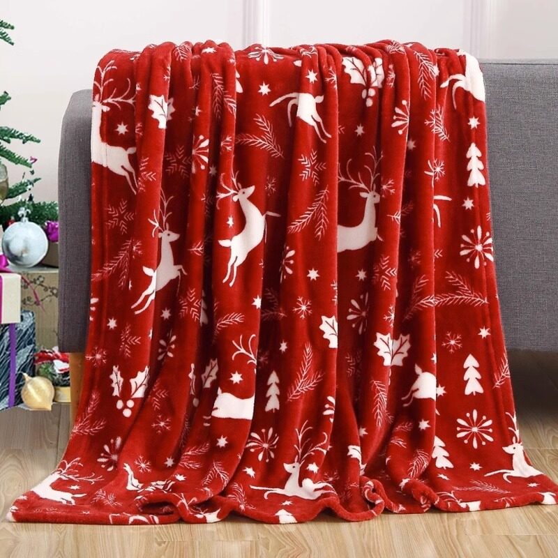 Christmas Elk Snowman Santa Claus Print Blanket Winter