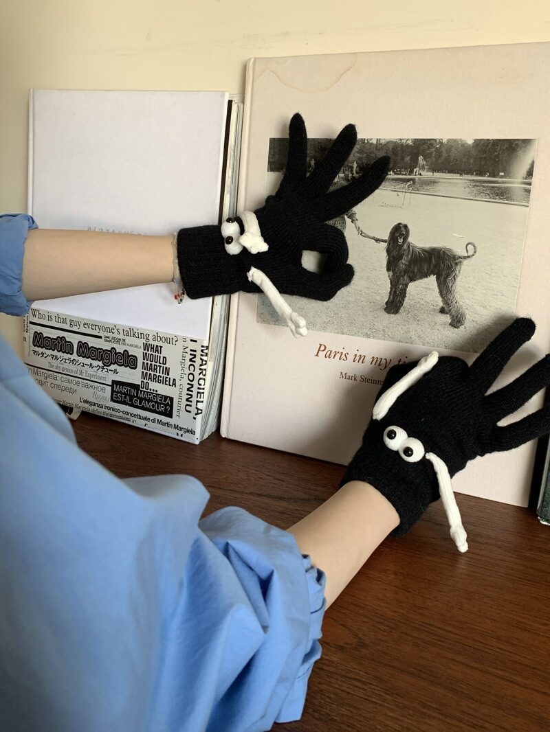 Magnetic Gloves Five Finger Cute Thickening Wool Cycling