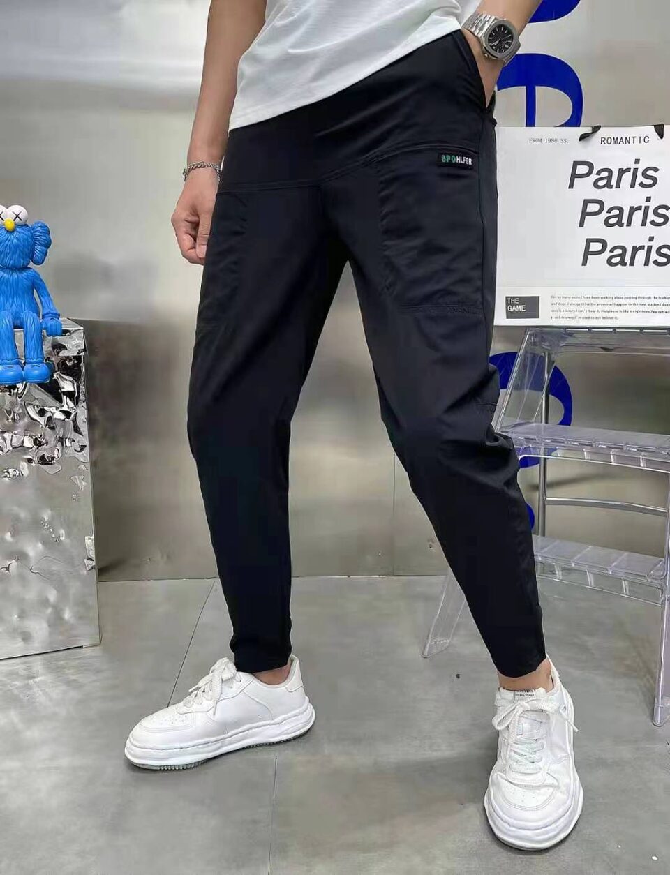 Men's Ice Silk Stitching Six-pocket Embroidery High Elastic