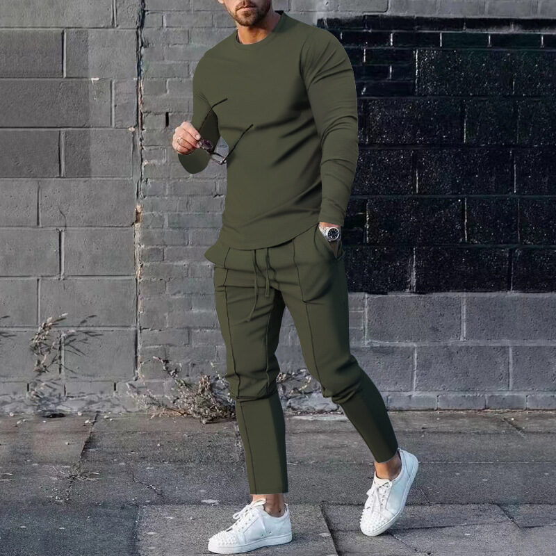 Men's Long-sleeved Suit Slim Crew Neck Pullover T-shirt