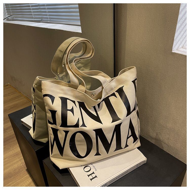 Large Capacity Canvas Bag Women Letter Printed Shoulder