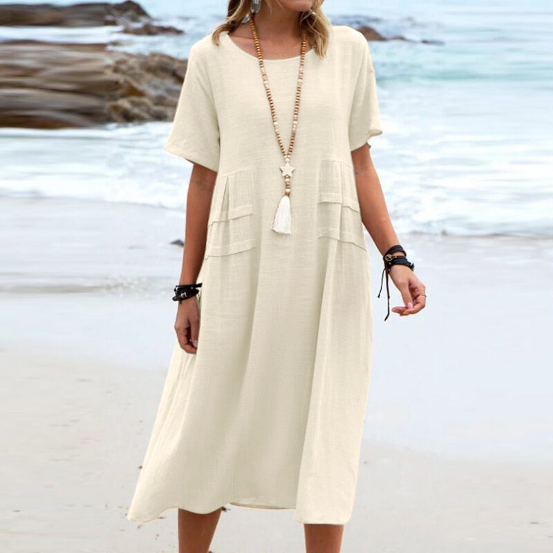 Women's Summer Loose Casual Midi Dress Breathable Cotton