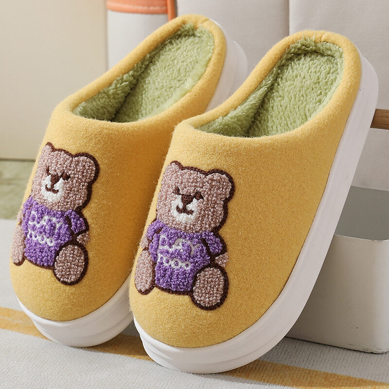 Lovely Cartoon Bear Woolen Slippers For Women Winter