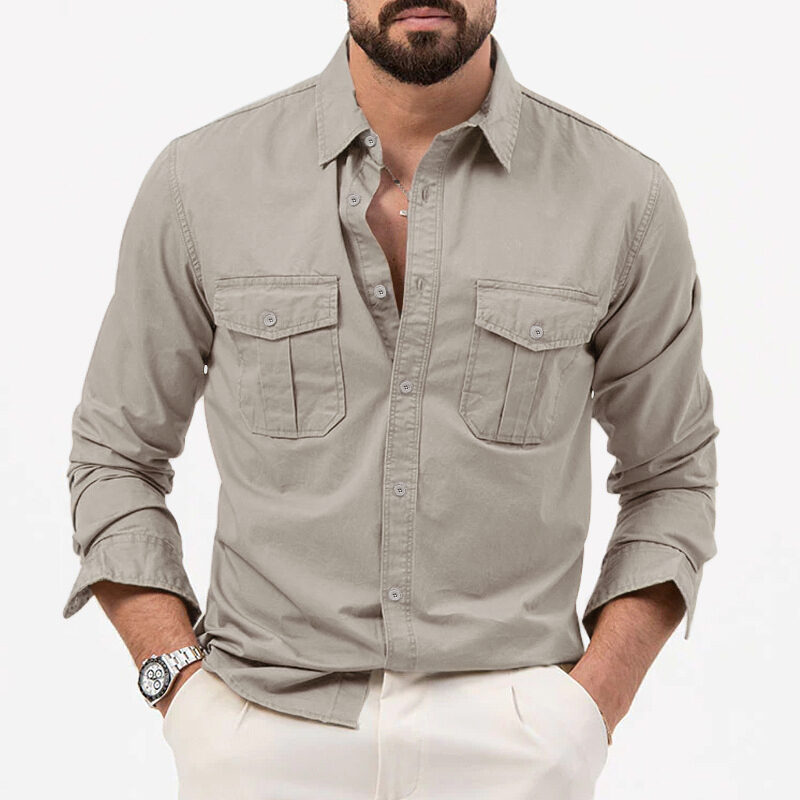 Men's Shirt Multi-pocket Solid Color Casual Long Sleeves