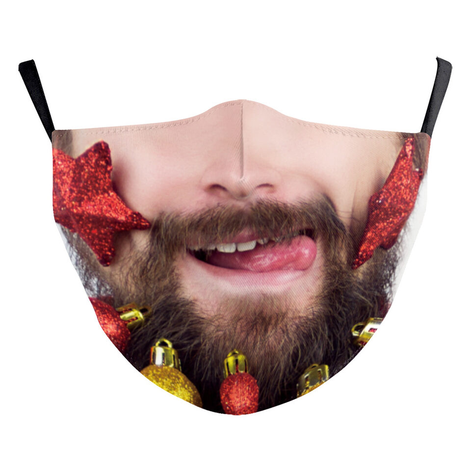 Christmas Beard Digital Printing Face Creative Double-layer Dust