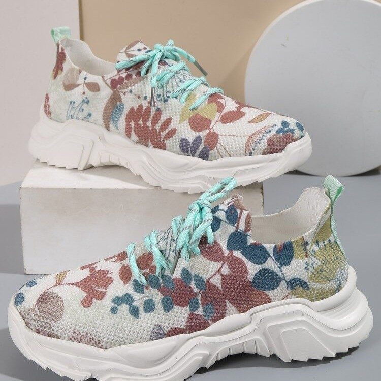 Flyknit Casual New Running 3D Printed Flowers Slip-on