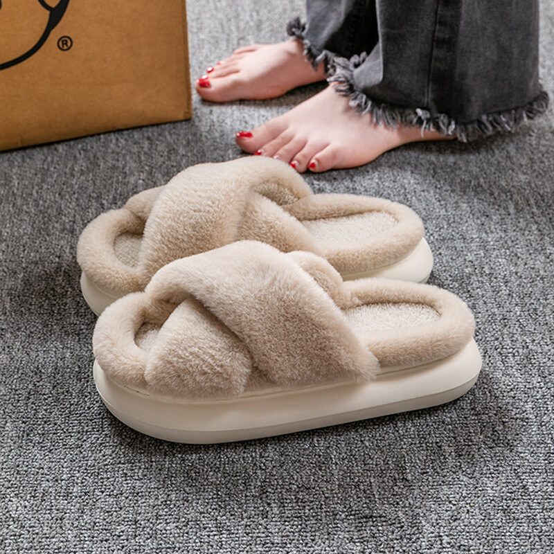 Women's Platform Fuzzy Home Slippers Winter Open Toe