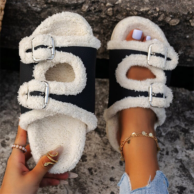 Autumn Winter Slipper Thick Sole Buckle Lamb Swool