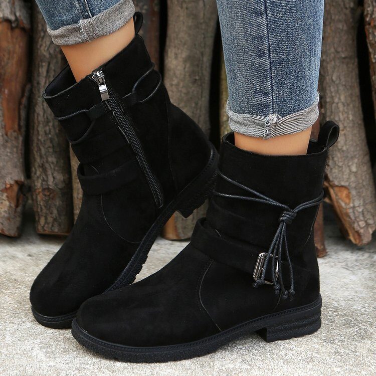 Round Toe Buckle Shoes Casual Retro Boots