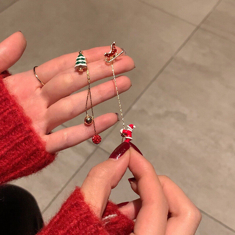 Ins Fashion Xmas Earrings Moving Santa Claus Long