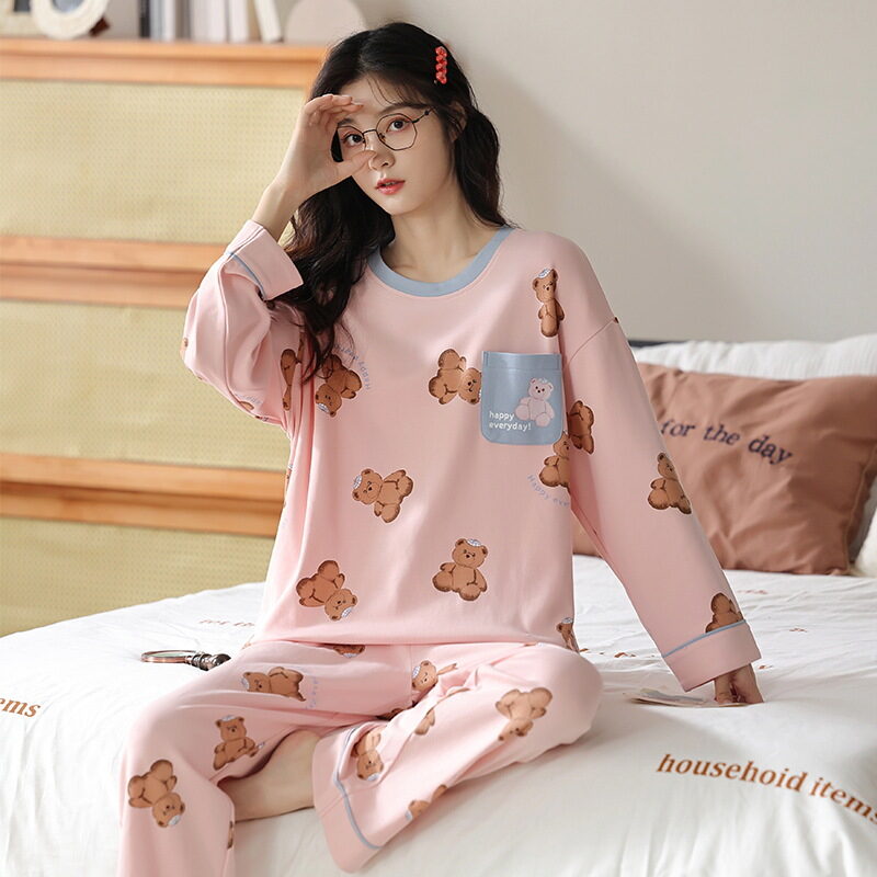 Loose Print Pajamas Women Autumn Winter Pyjama Set