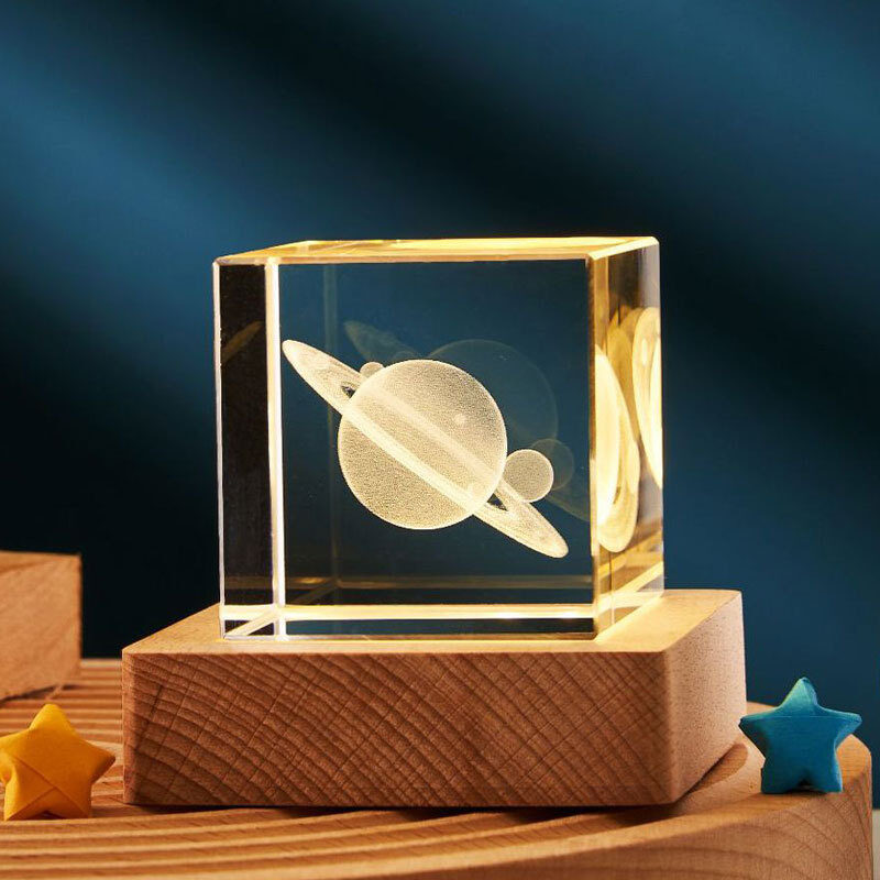 3D Transparent Crystal Cube Desktop Decoration Small Night