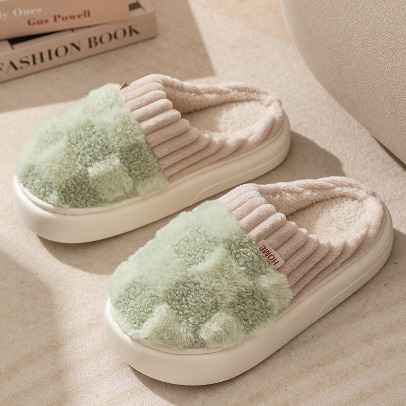 Plaid Plush Slippers Women's Indoor Home Soft Sole