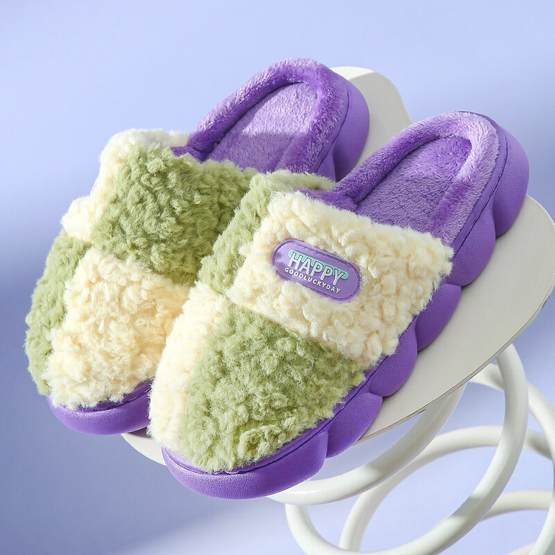 Color-matching Home Slippers Winter EVA Thick-soled Warm Plush