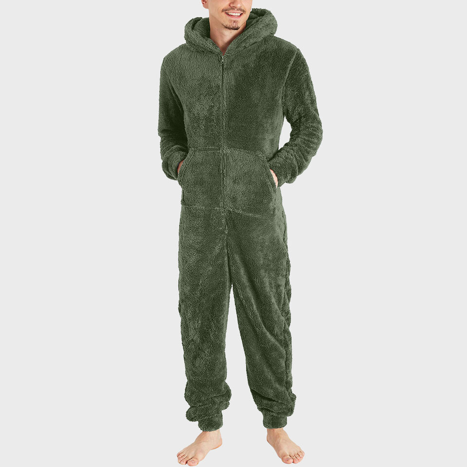 Men's Fashion Zipper Thermal Plush Jumpsuit Pajamas