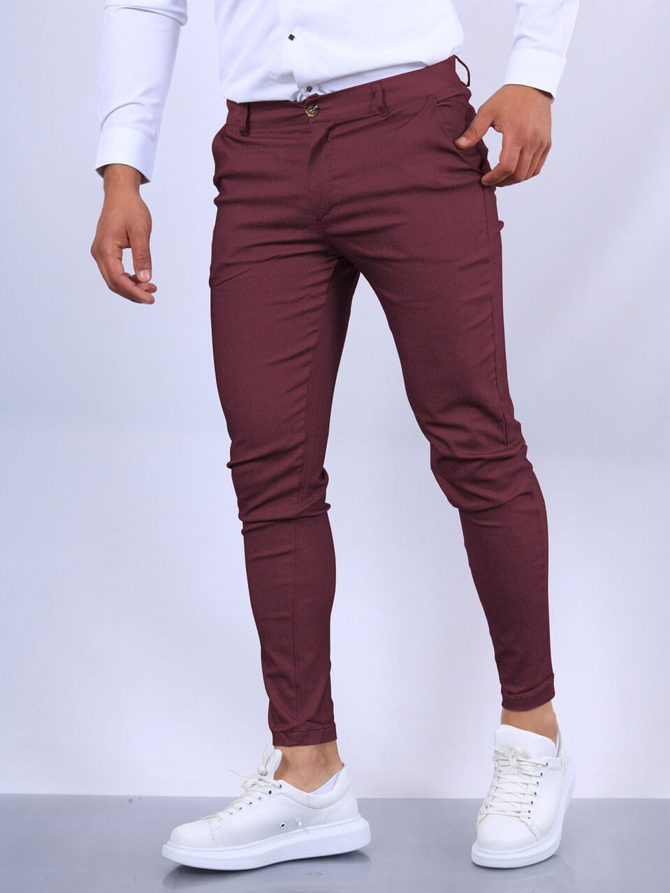 Men's Slim Button Trousers Fashion Solid Office Versatile