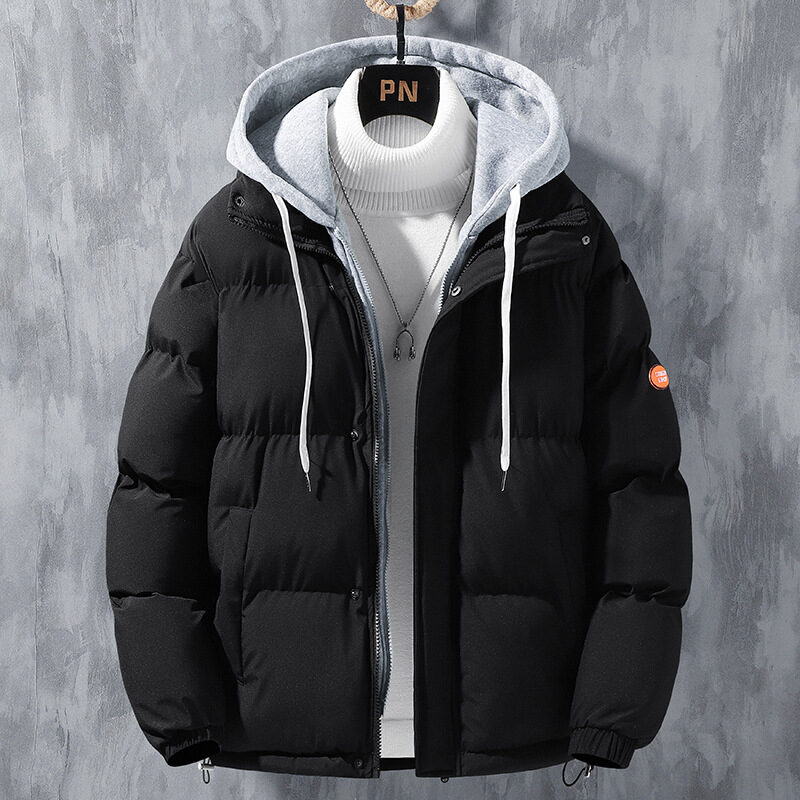 Fashion Hooded Jacket Men Winter Windproof Thickened Fake