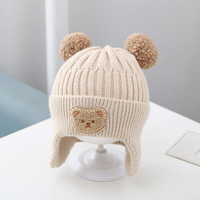 Baby Hat Warm Earflaps Cap Cute Bear Knitted