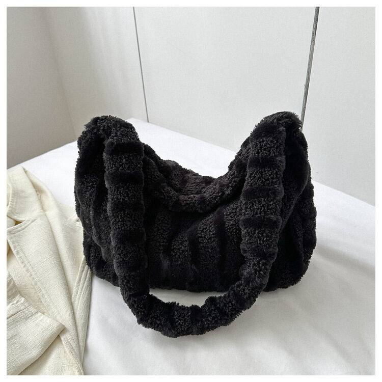 Large-capacity Striped Plush Bag Winter New Fashion Portable