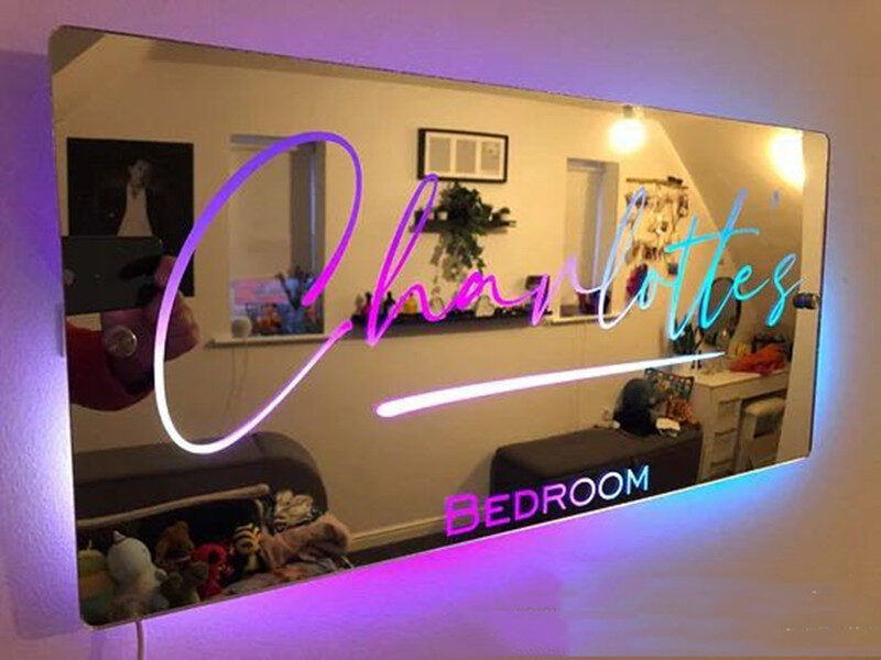 Personalized Name Mirror Light For Bedroom LED Up