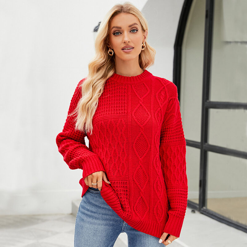 Casual Round-neck Pullover Sweater Fall Winter Solid Color