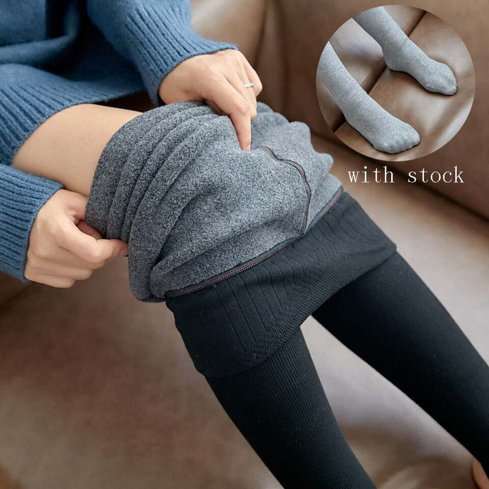 High Waist Stripes Leggings Winter Warm Thick Stretch