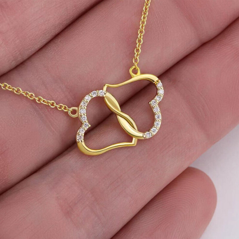 Fashion Double Heart Love Necklace With Rhinestones Inlaid