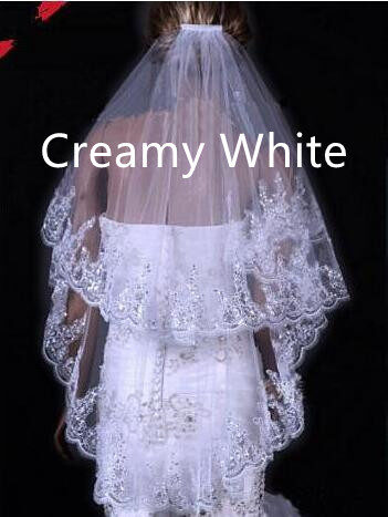 Bridal Sequined Polyester Veil Face Cover Two Layers