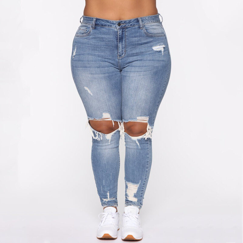 Women Clothes Ripped Plus Size Ladies Denim Pants