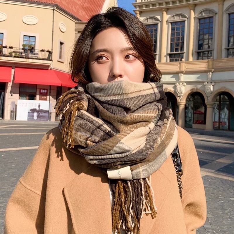 Fashion Plaid Scarf For Women Winter Warm Thickened